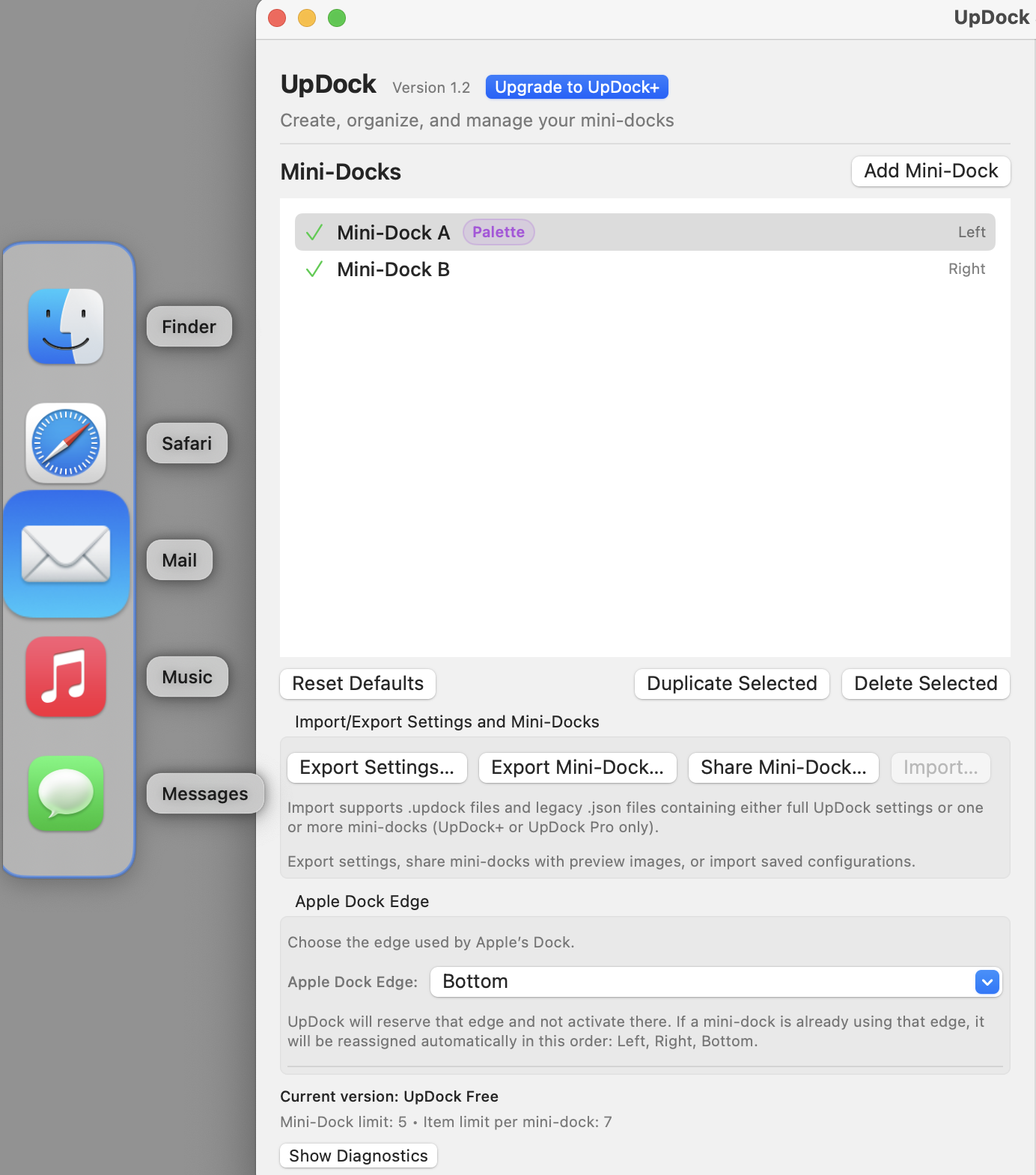Palette mini-dock with reusable app items
