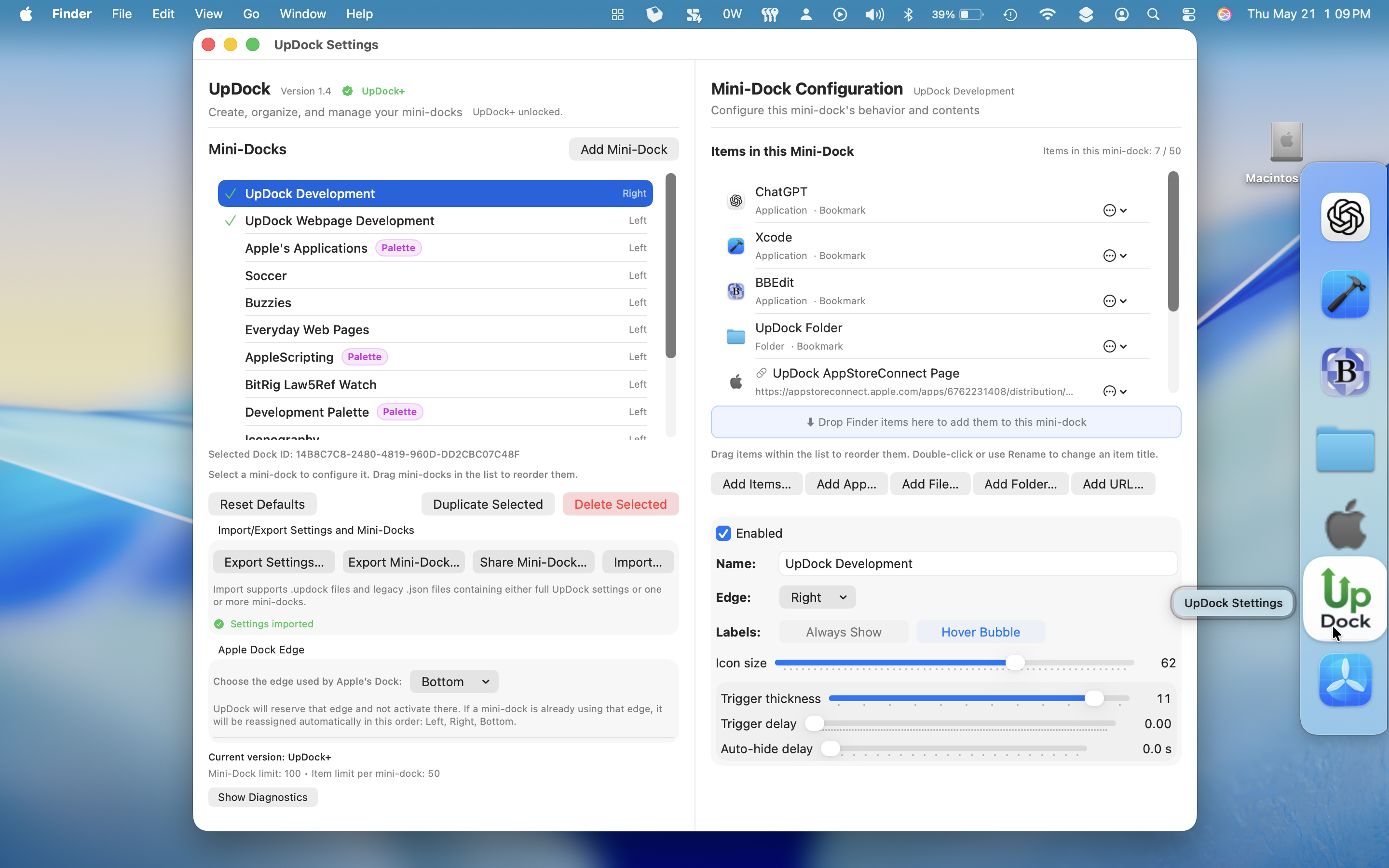 Share Mini-Dock export folder with PNG previews
